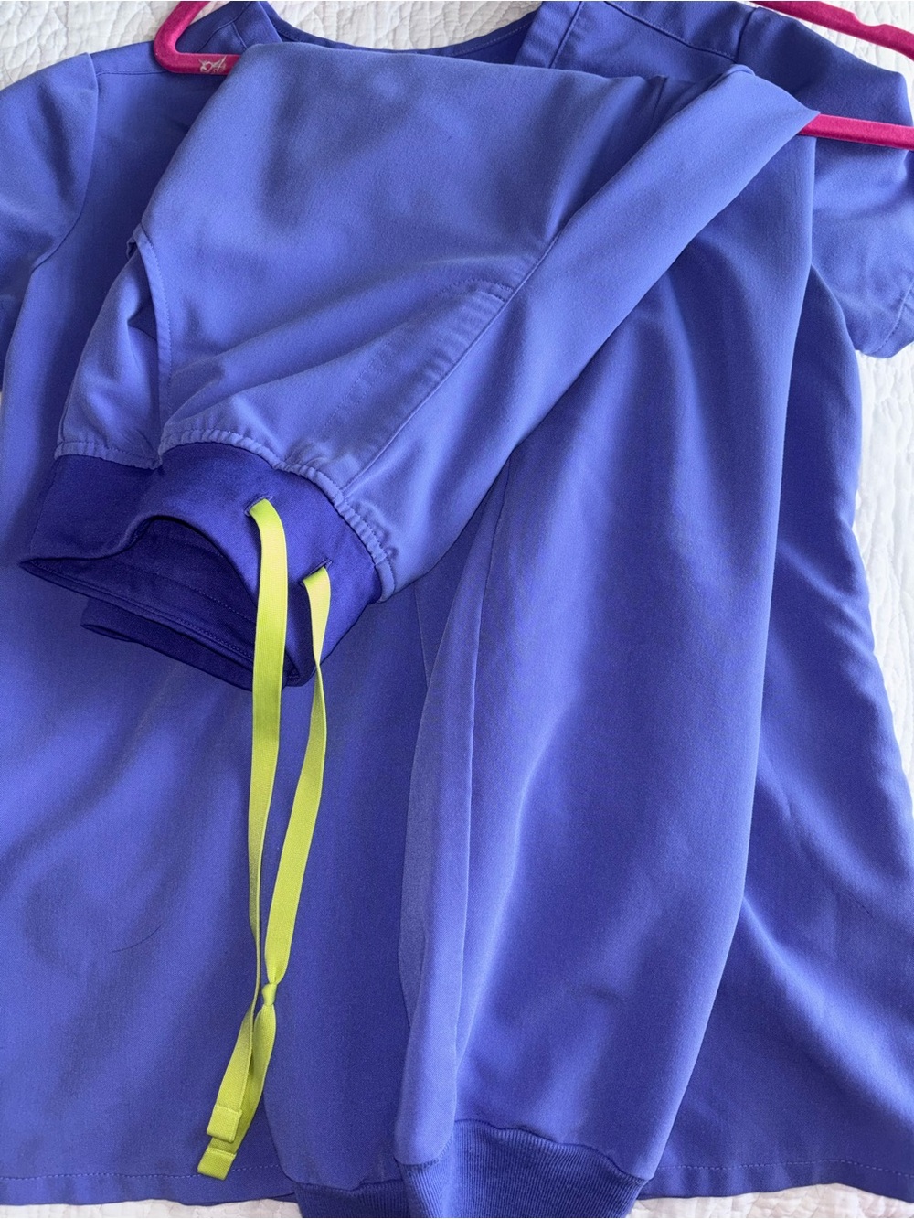 Figs Purple Top with Neon Yellow Drawcord